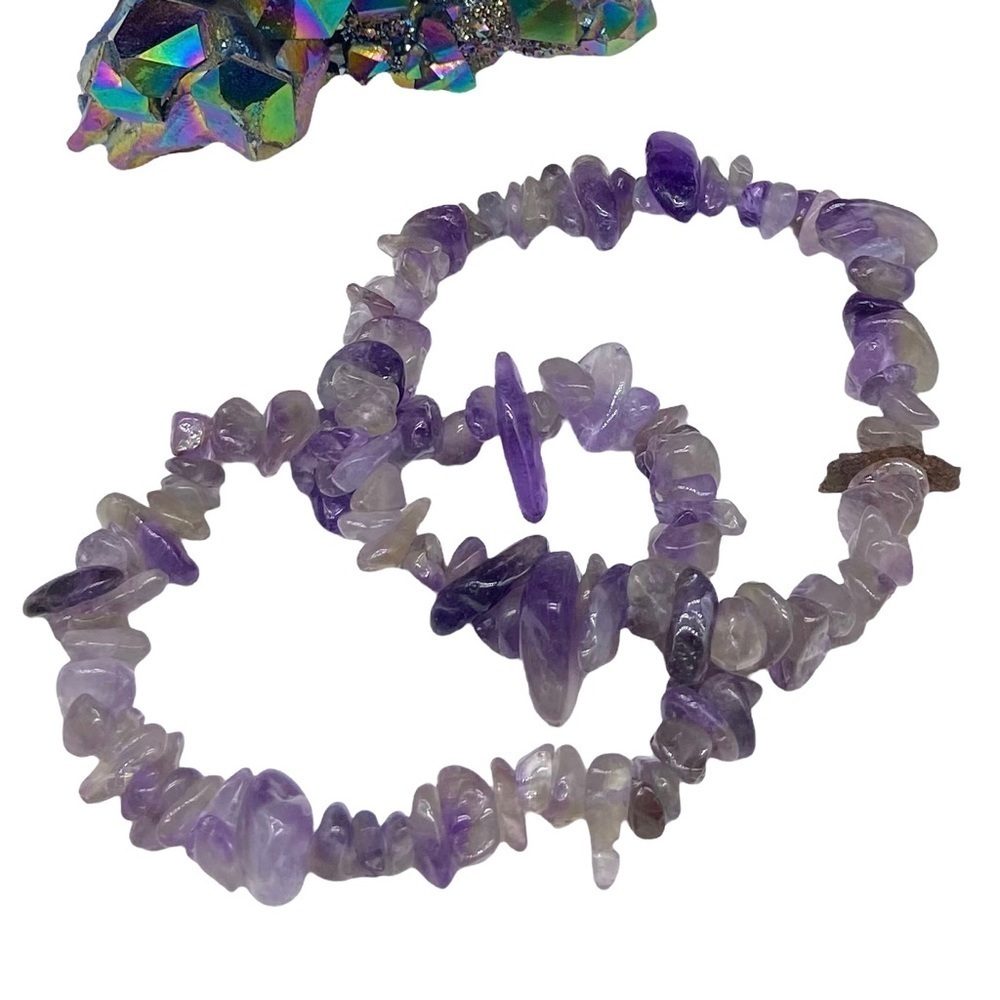 RESERVED BUNDLE OF 2 - Gemstone Chips Beaded Stretch Bracelet Natural